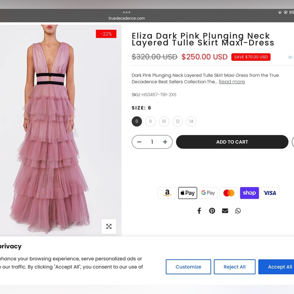 Dark Pink Layered Tulle Maxi Dress size 4